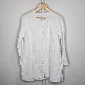 J Jill Pure Jill White Button Front Tunic Top Linen Cotton Long Sleeve Small